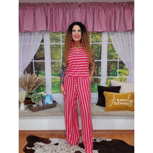 Red & White Striped Jumpsuit - Picture 1 of 7